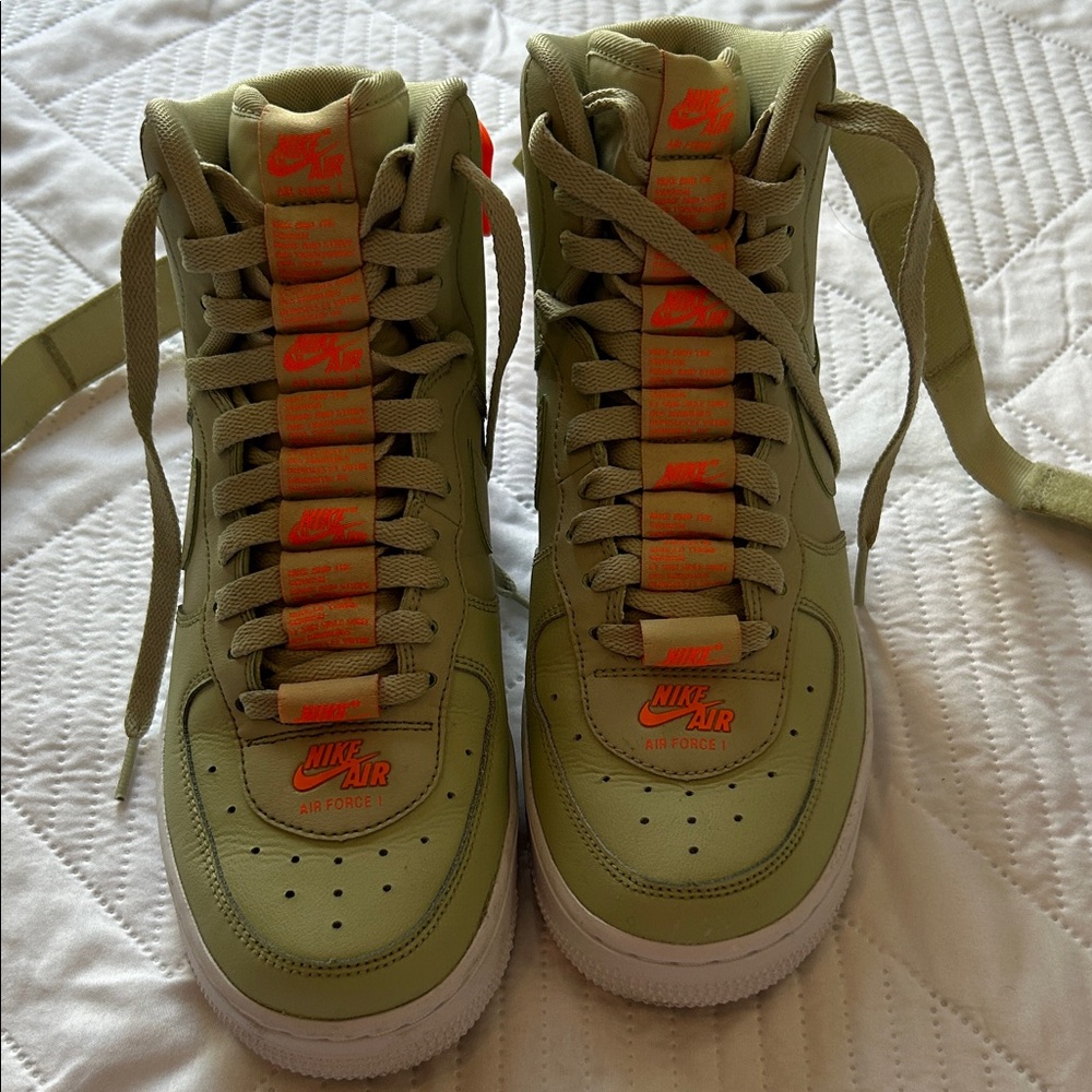 Nike Air Force One olive aura High-Top Sneakers in Green and Orange. basketball - Picture 6 of 15